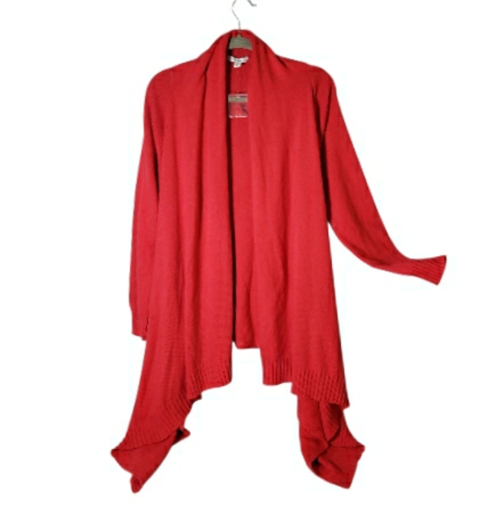 Isaac Mizrahi Live Wool Cashmere Blend Coral Long Open Cardigan Wrap Sweater XS
